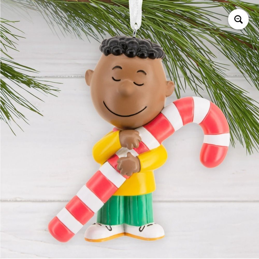 Hallmark Peanuts Franklin Candy Cane Christmas Tree Ornament NIB Figure Holiday